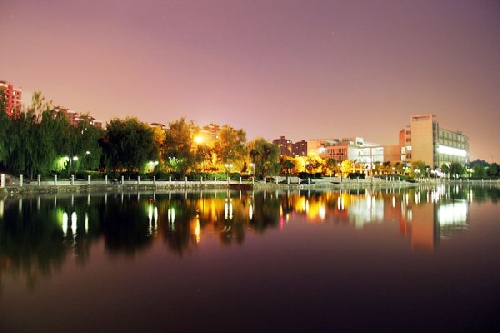 武漢輕工大學校園湖畔夜色